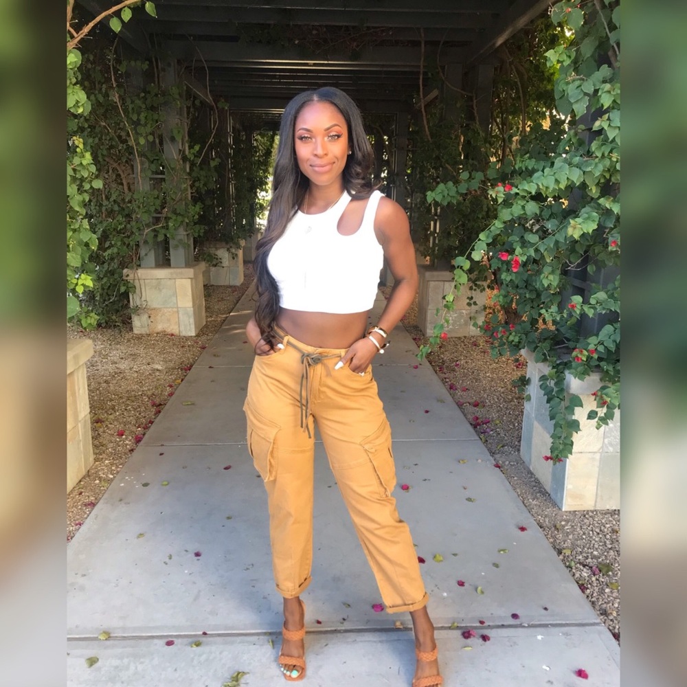 Roll Up High Waisted Cargo Pants